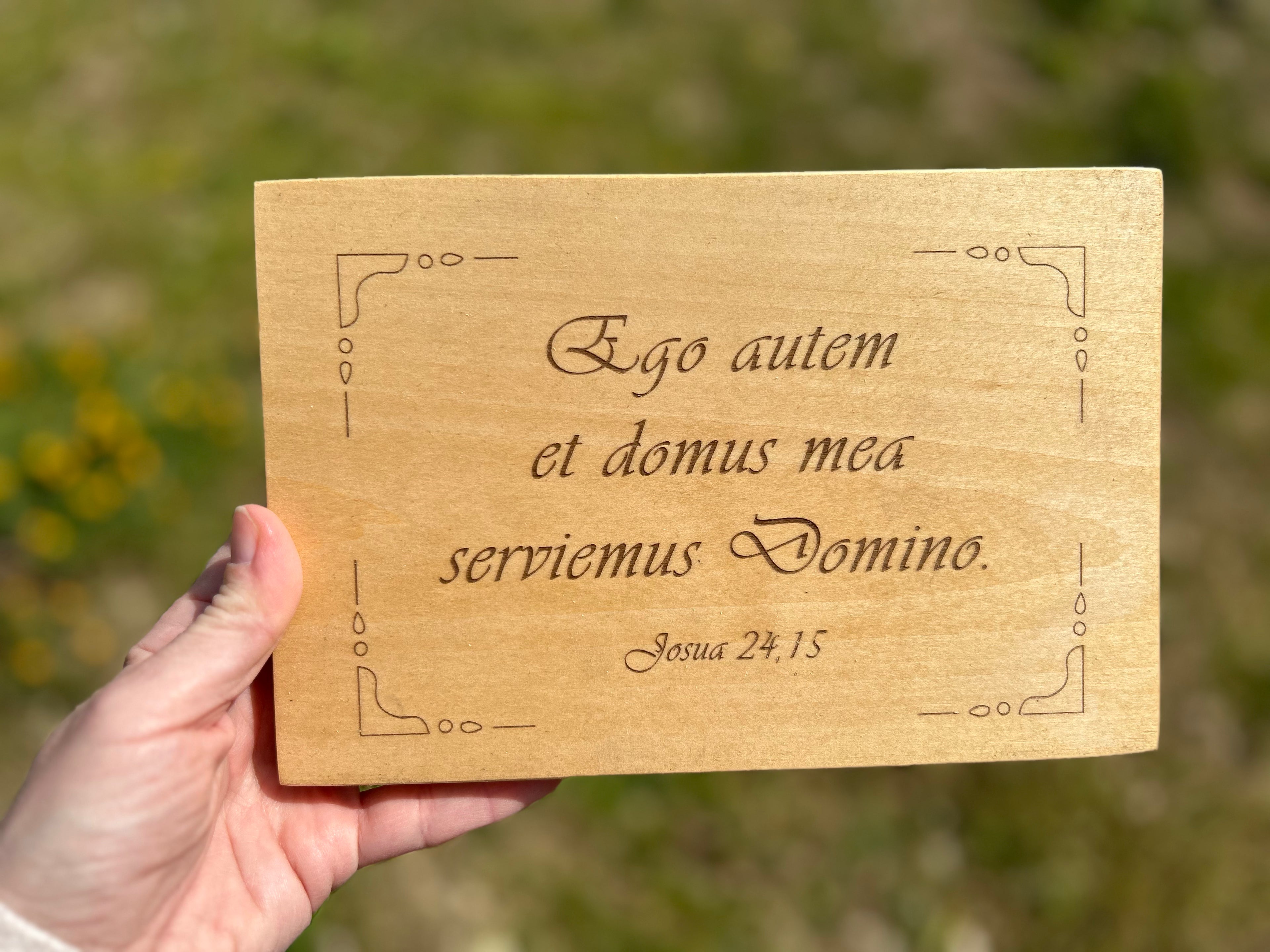 Ja i moj dom, natpis na drvu, latinski